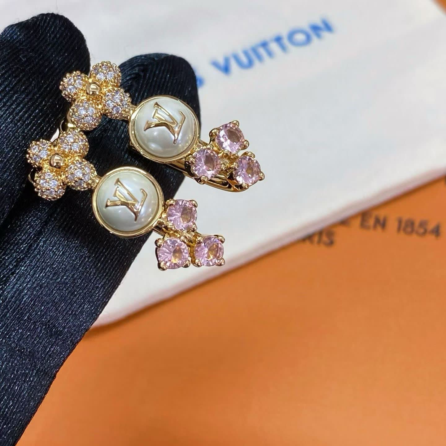Louis Vuitton Gold Tone Earrings with Crystal Accents